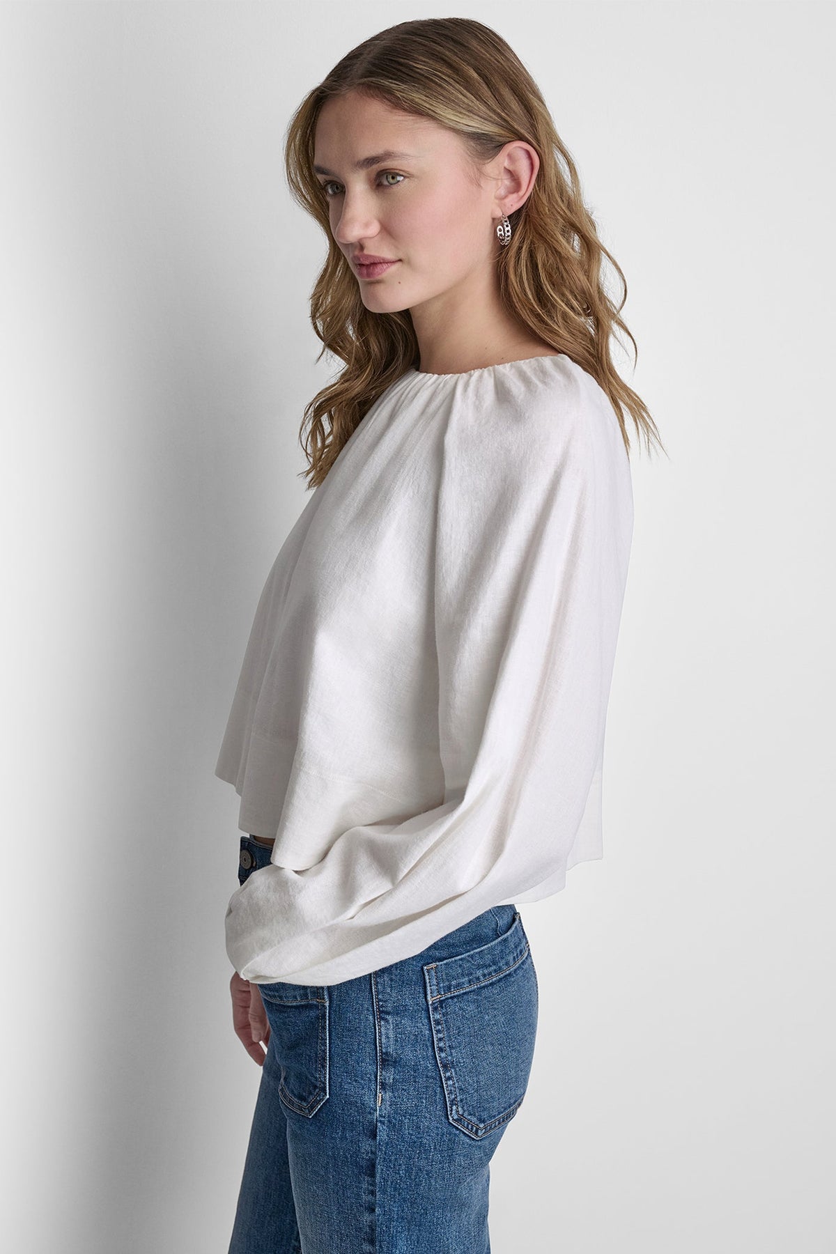 LINEN-BLEND RAGLAN SLEEVE BLOUSE Frost Blue | DKNY