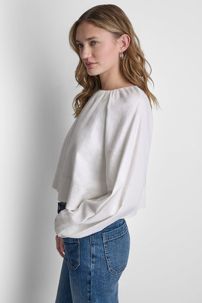 LINEN-BLEND RAGLAN SLEEVE BLOUSE Frost Blue | DKNY