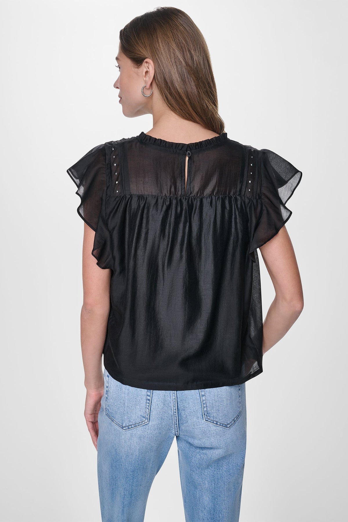 PLEATED STUDDED BLOUSE Black | DKNY