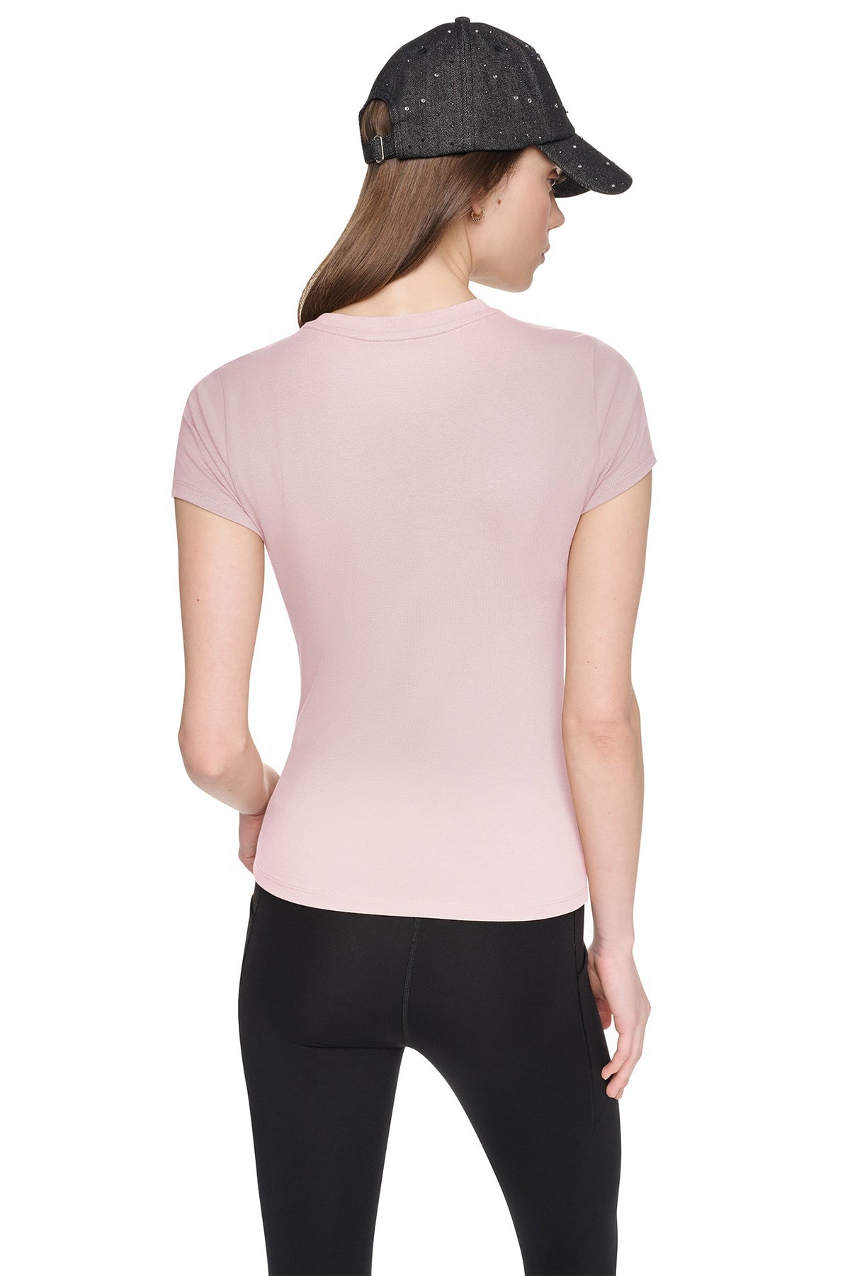 CRYSTAL METALLIC LOGO BABY TEE Praline/Silver | DKNY