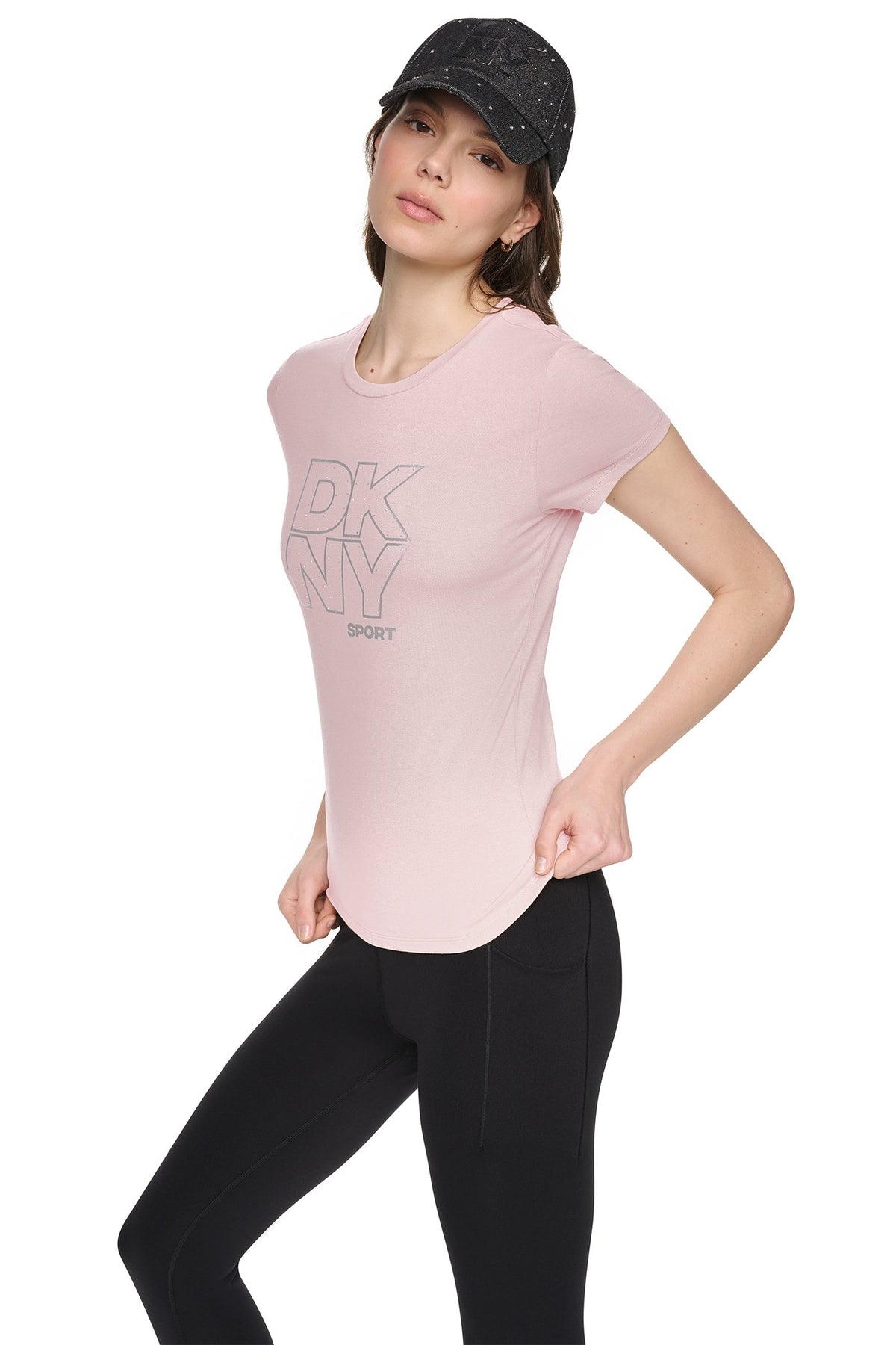 CRYSTAL METALLIC LOGO BABY TEE Praline/Silver | DKNY