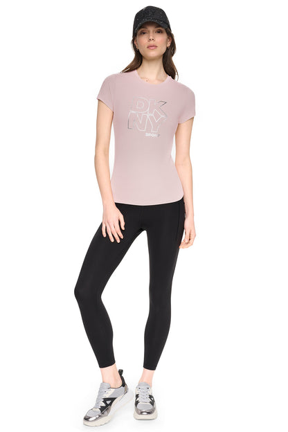 CRYSTAL METALLIC LOGO BABY TEE Praline/Silver | DKNY