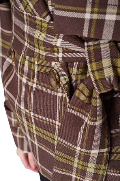 PLAID DOUBLE BREASTED SHORT TRENCH Tribeca Plaid Chestnut | DKNY