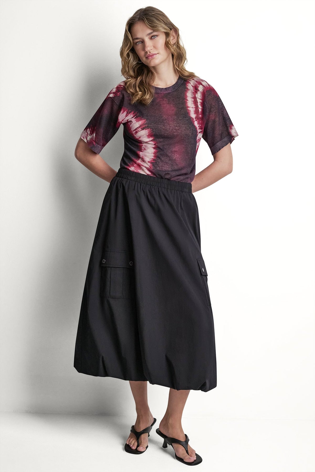 CARGO POCKET BUBBLE MIDI SKIRT Black | DKNY