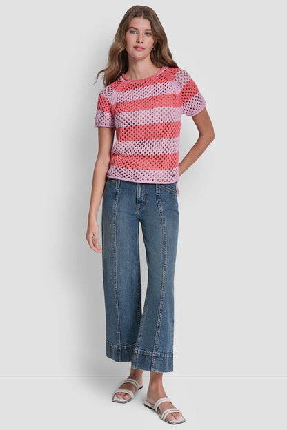 OPEN STITCH STRIPE SWEATER Travertine/Eggnog | DKNY