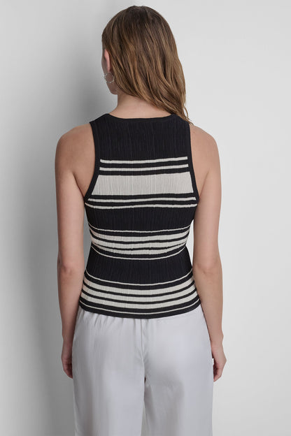 STRIPED KNIT TANK Black/Coconut | DKNY