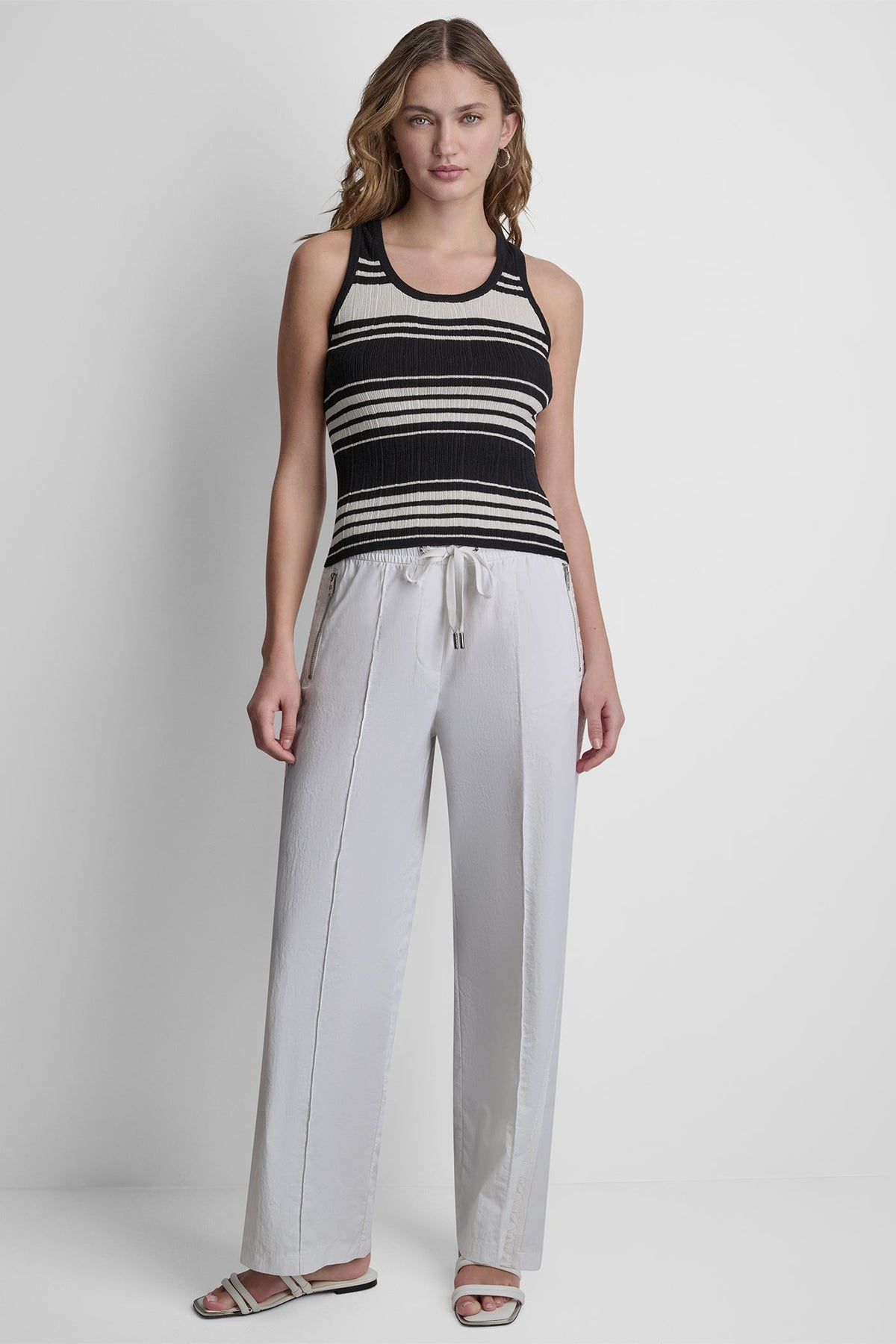 STRIPED KNIT TANK Black/Coconut | DKNY