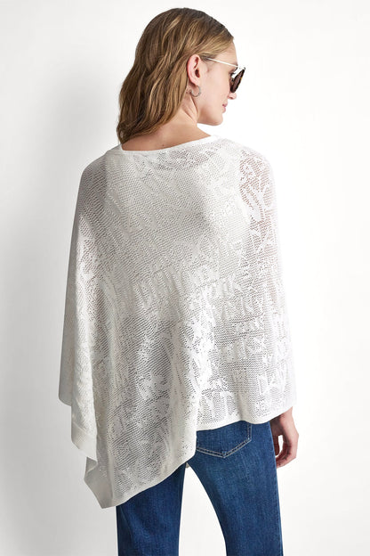 ASYMMETRIC LOGO POINTELLE PONCHO Ivory | DKNY