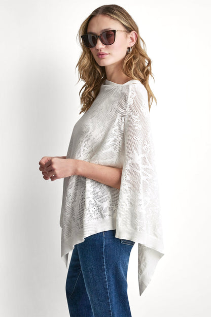 ASYMMETRIC LOGO POINTELLE PONCHO Ivory | DKNY