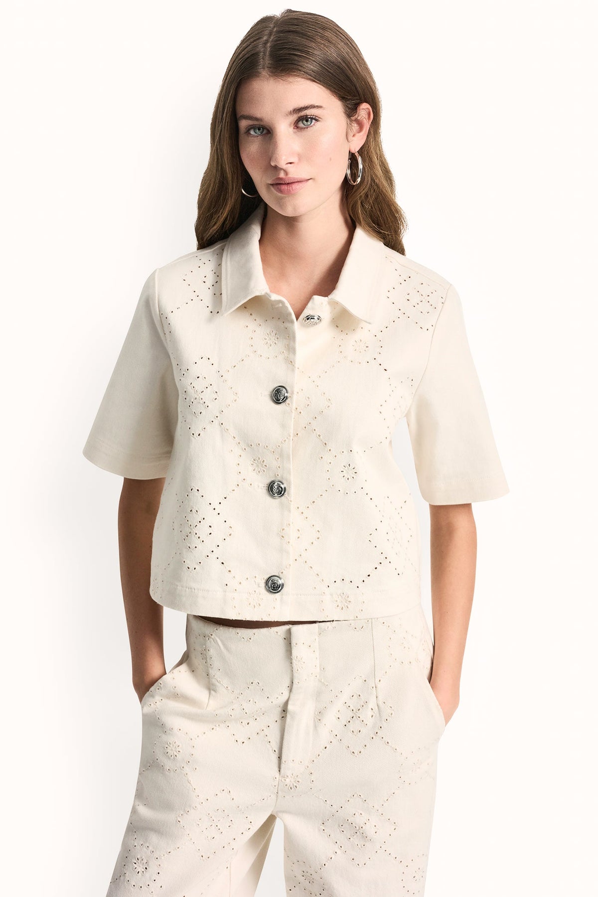 TEXTURE TWILL BUTTON-FRONT SHIRT Eggnog | DKNY