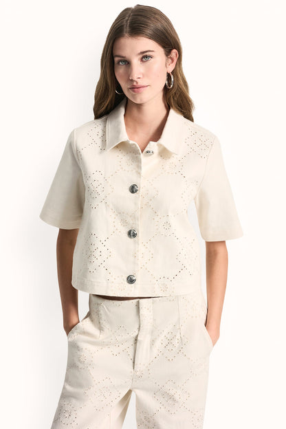 TEXTURE TWILL BUTTON-FRONT SHIRT Eggnog | DKNY
