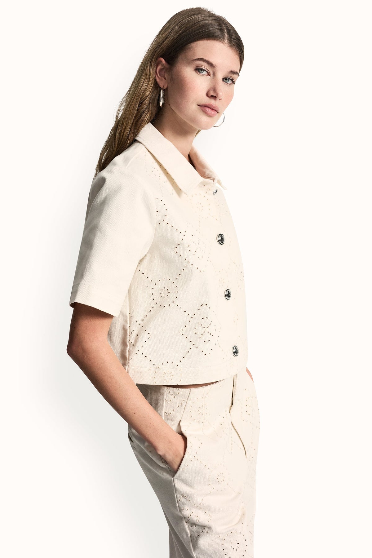 TEXTURE TWILL BUTTON-FRONT SHIRT Eggnog | DKNY