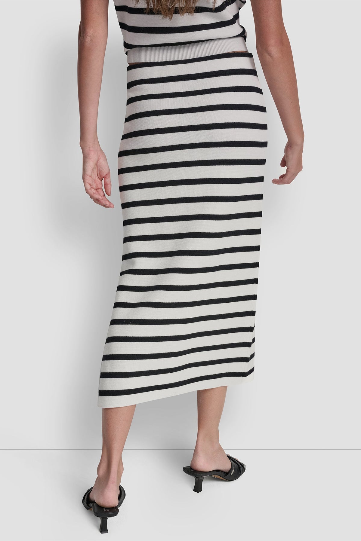 STRIPED MIDI SKIRT WITH SIDE SLIT Ivory/Black | DKNY