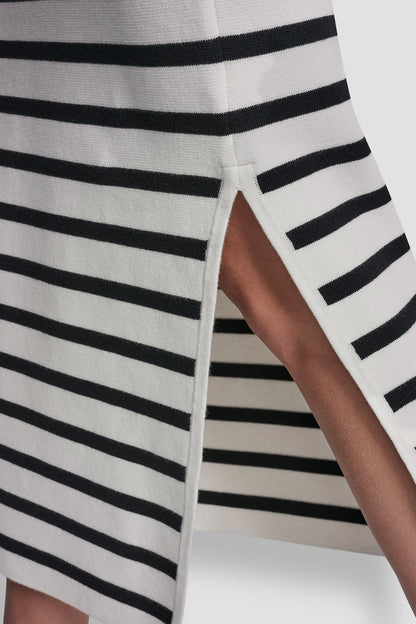 STRIPED MIDI SKIRT WITH SIDE SLIT Ivory/Black | DKNY