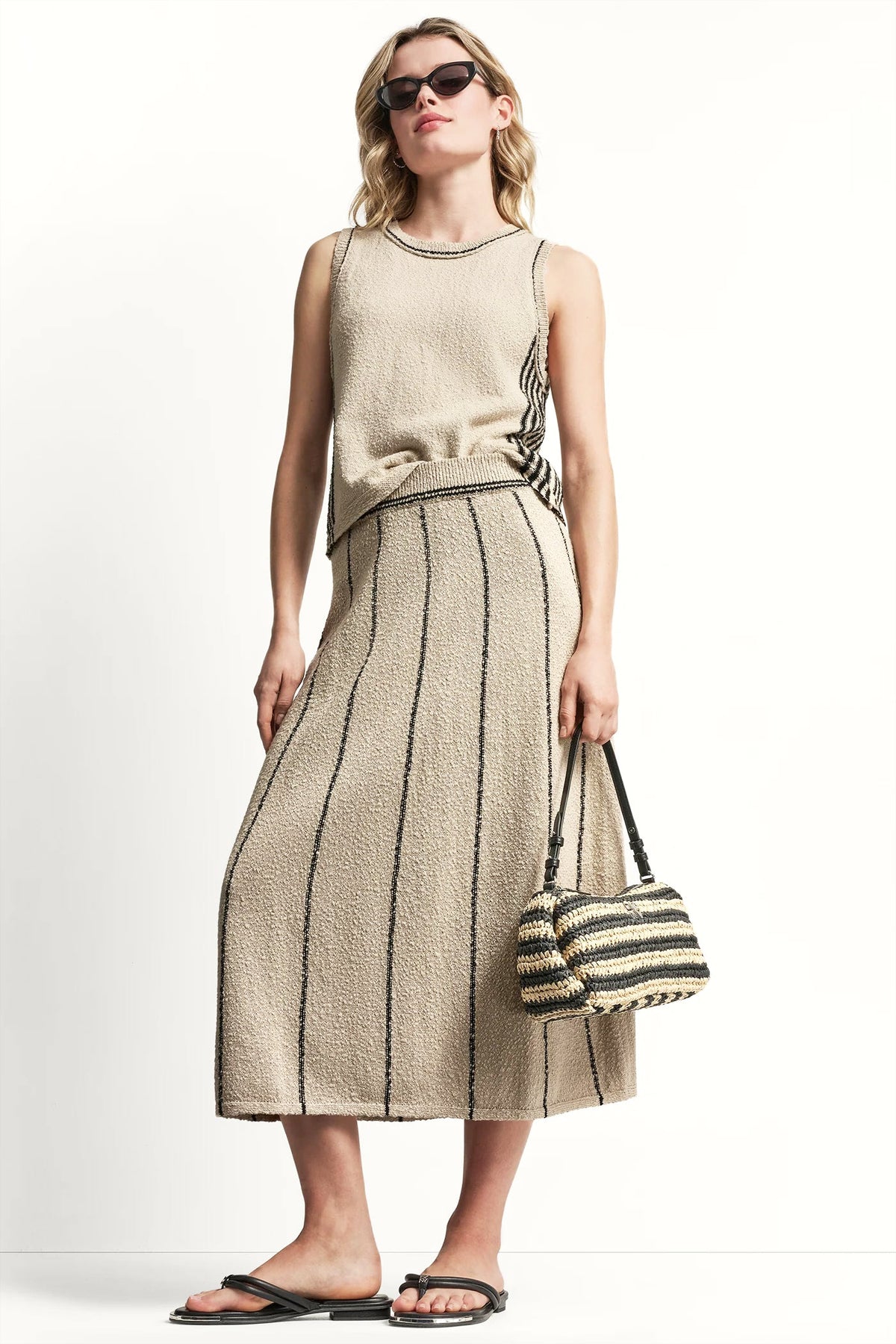 PULL-ON MAXI SKIRT WITH STRIPE DETAIL Pebble/Black | DKNY