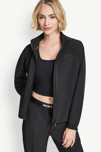 LOGO HOODED SHORT JACKET Black | DKNY
