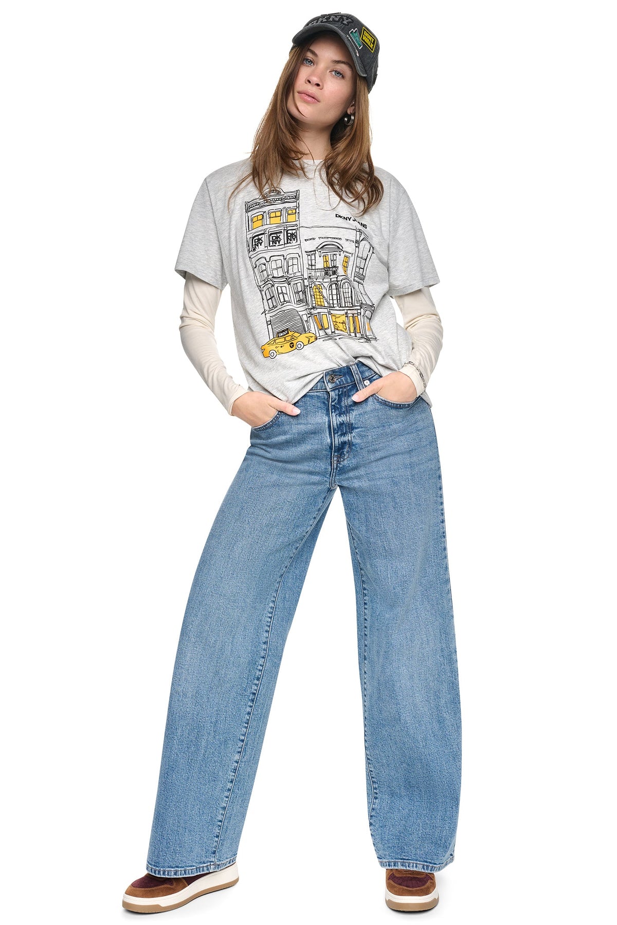 DOWNTOWN SKETCH TEE Sky Grey Heather/Taxi Cab | DKNY