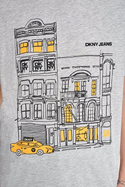 DOWNTOWN SKETCH TEE Sky Grey Heather/Taxi Cab | DKNY