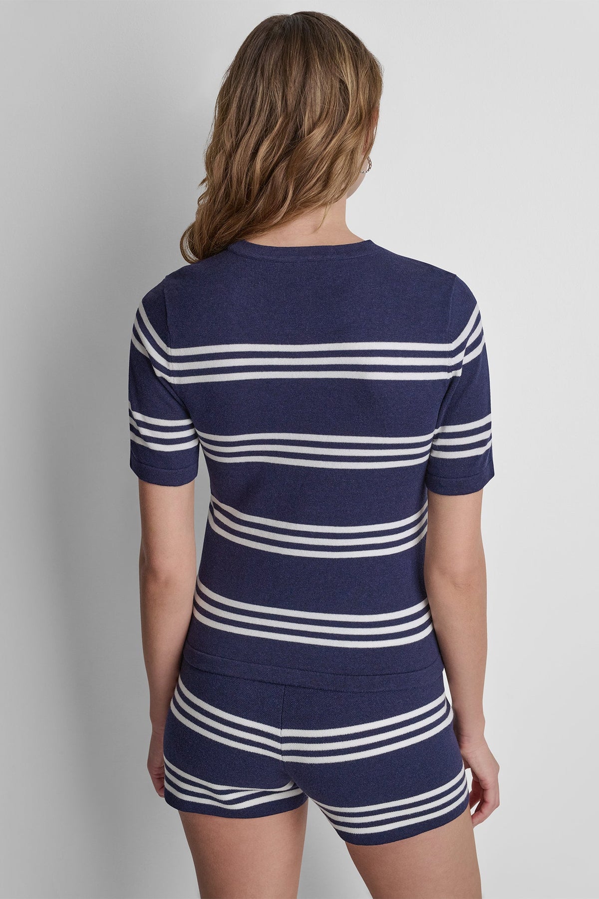 ELBOW SLEEVE STRIPED SWEATER Peacoat/Ivory | DKNY