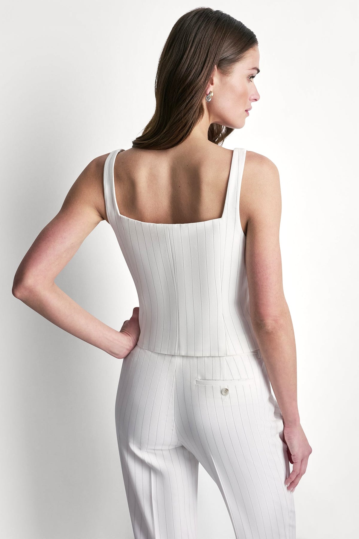STRIPE BUTTON BLAZER VEST Ivory/Black | DKNY