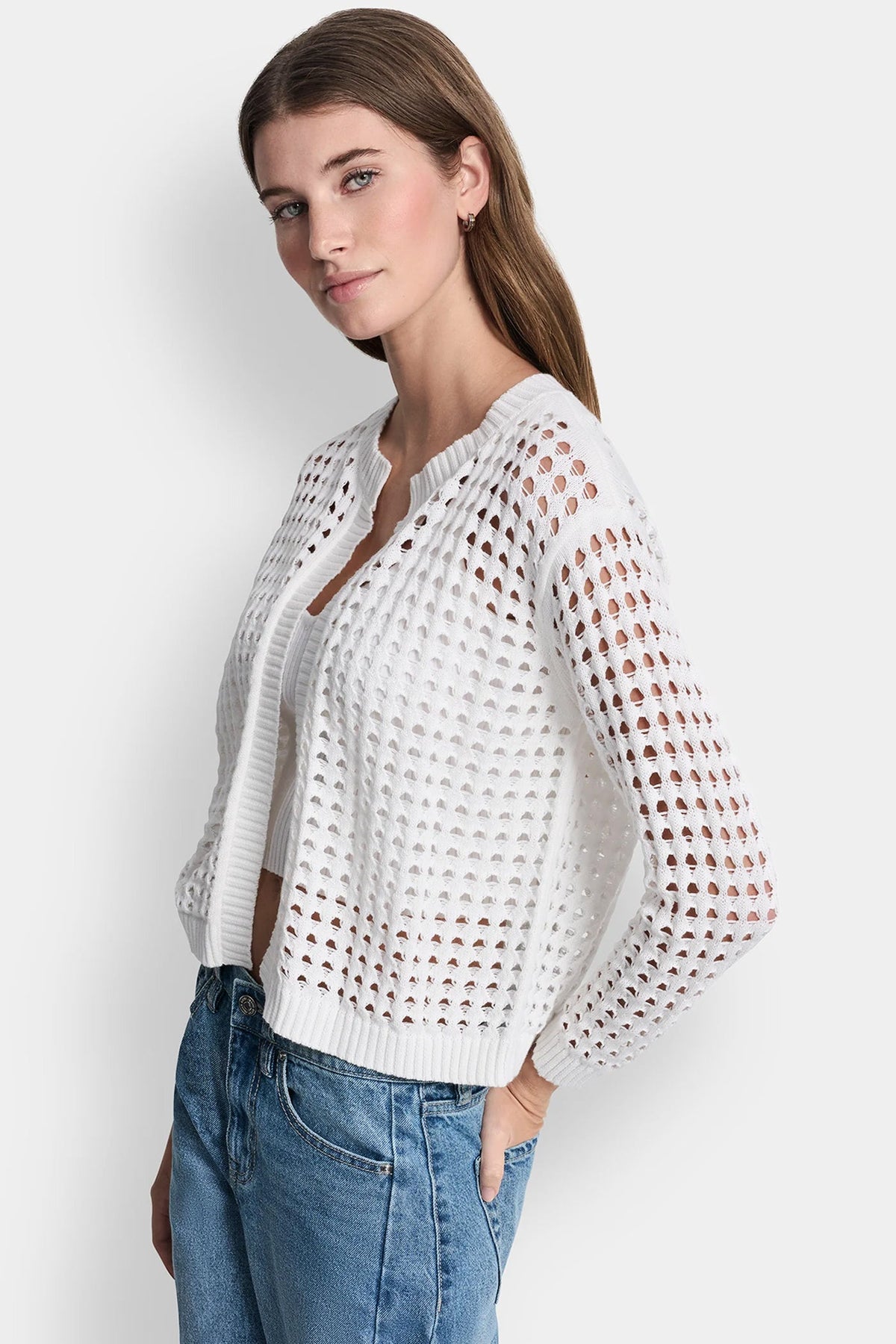 OPEN-STITCH CARDIGAN Pebble | DKNY