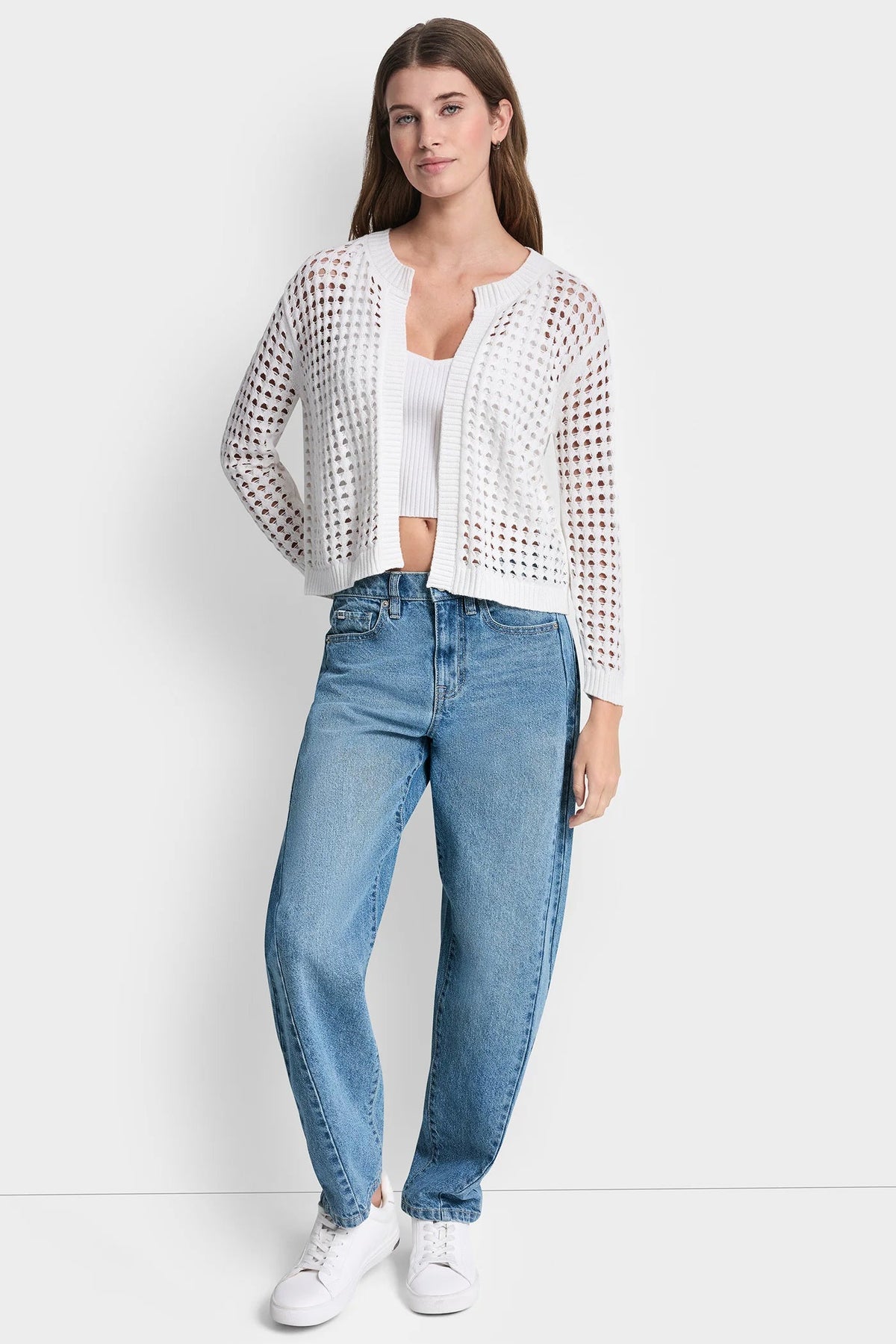 OPEN-STITCH CARDIGAN Pebble | DKNY