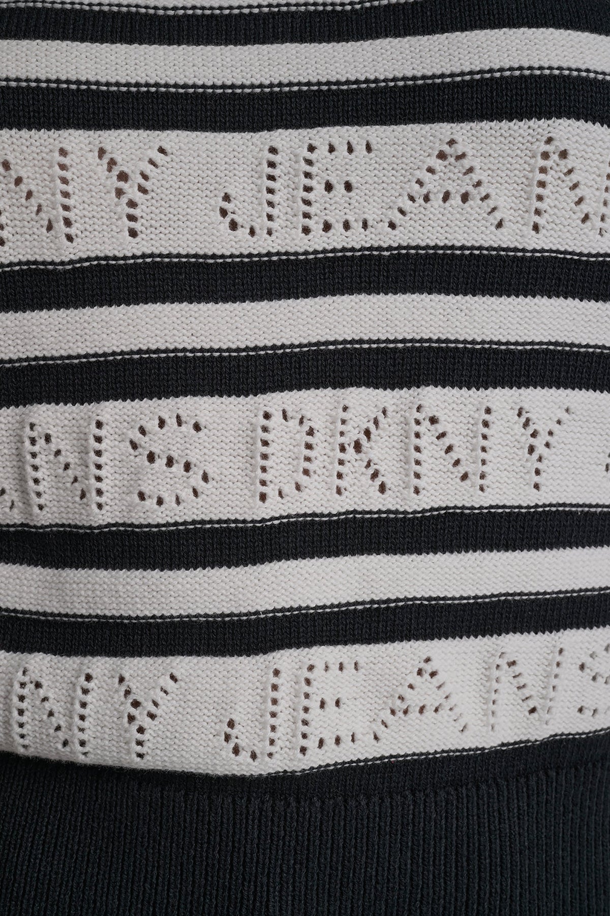 LOGO POINTELLE STRIPED SWEATER Ivory/Black | DKNY