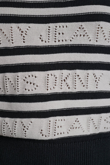 LOGO POINTELLE STRIPED SWEATER Ivory/Black | DKNY