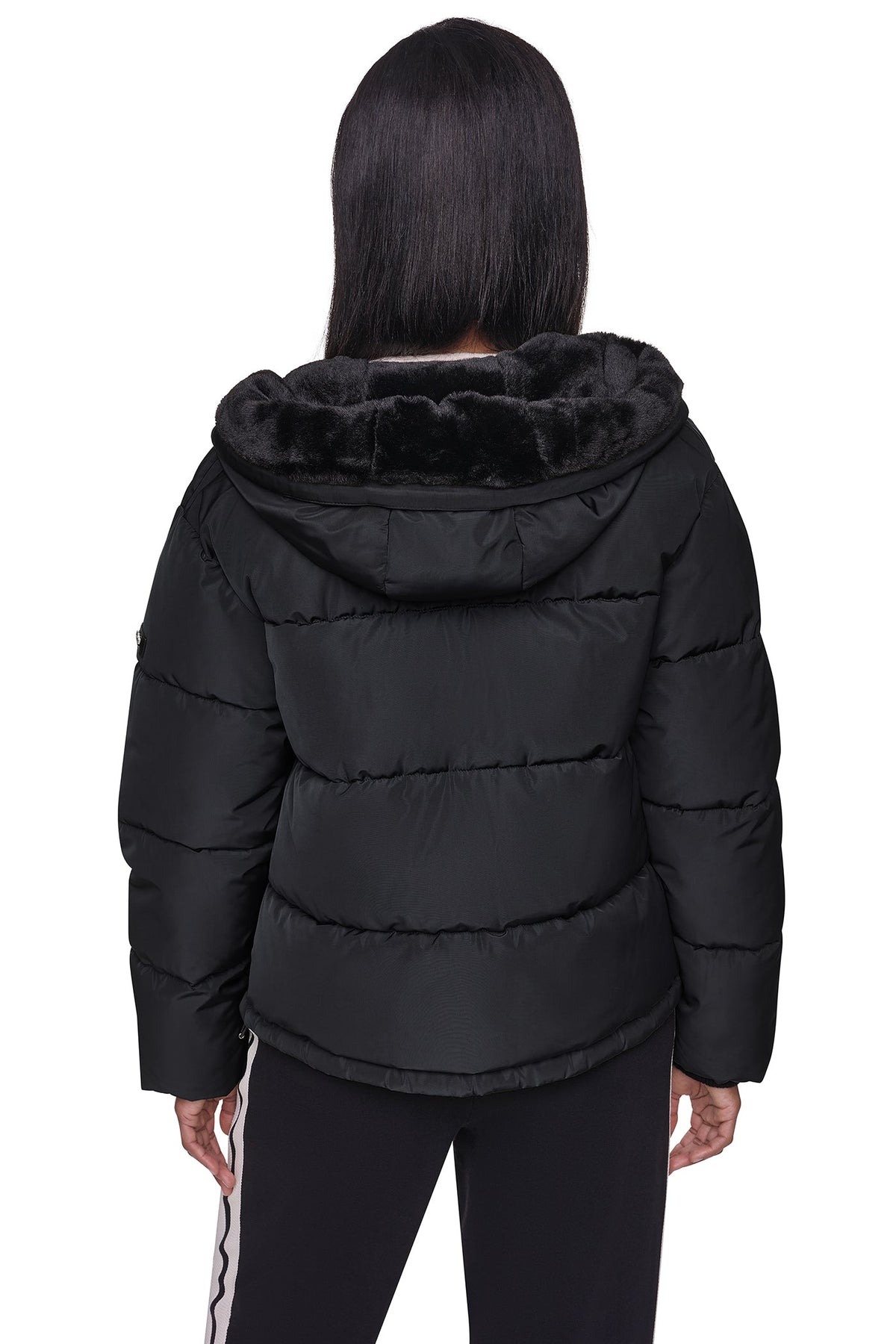 CONTRAST LINED SHORT HOODED PUFFER Black | DKNY