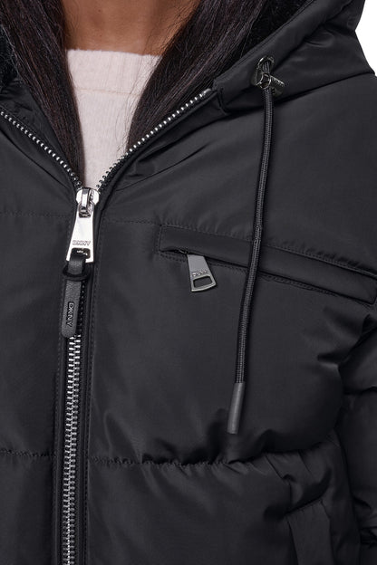 CONTRAST LINED SHORT HOODED PUFFER Black | DKNY