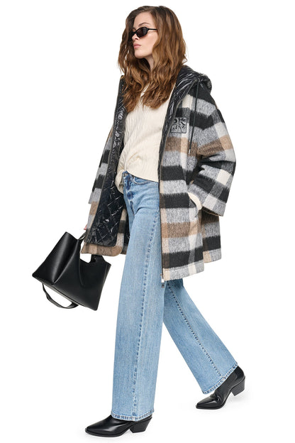 PLAID HOODED CAPE COAT Plaid Black | DKNY