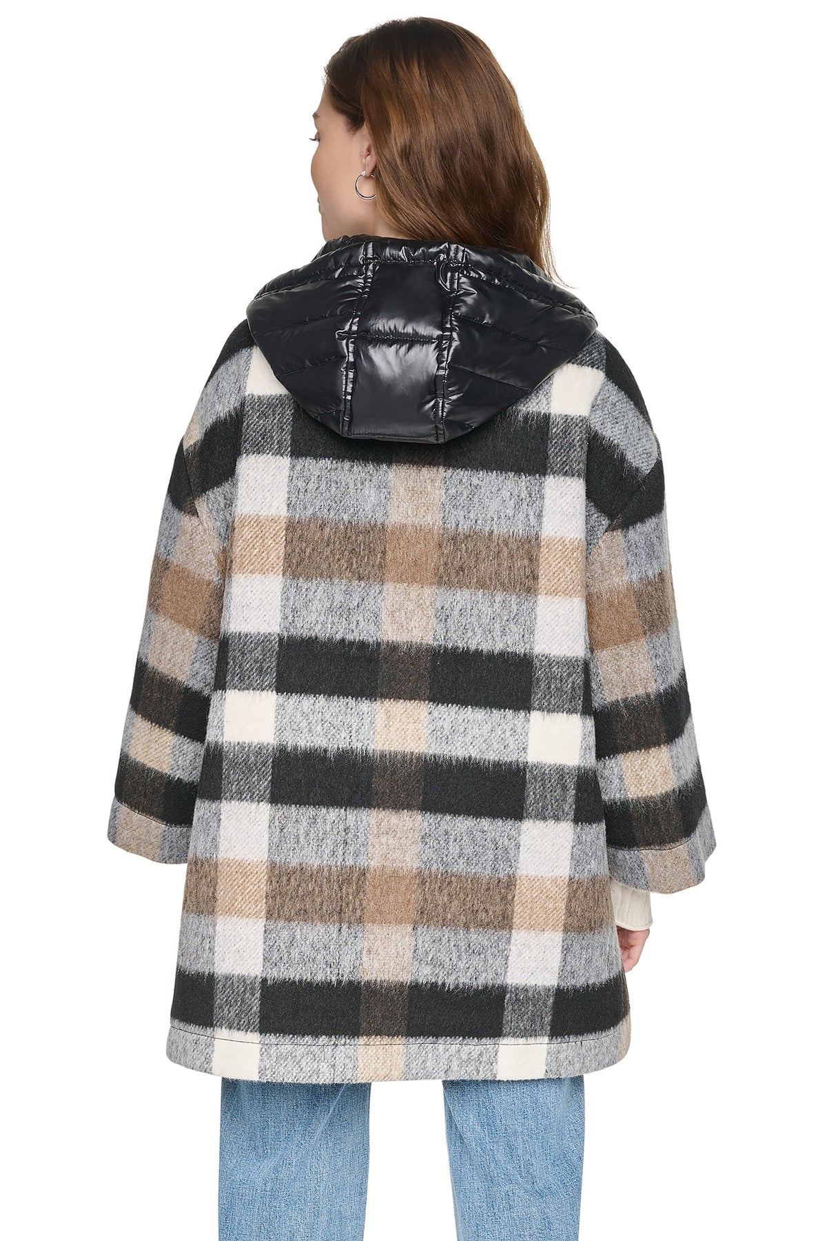 PLAID HOODED CAPE COAT Plaid Black | DKNY