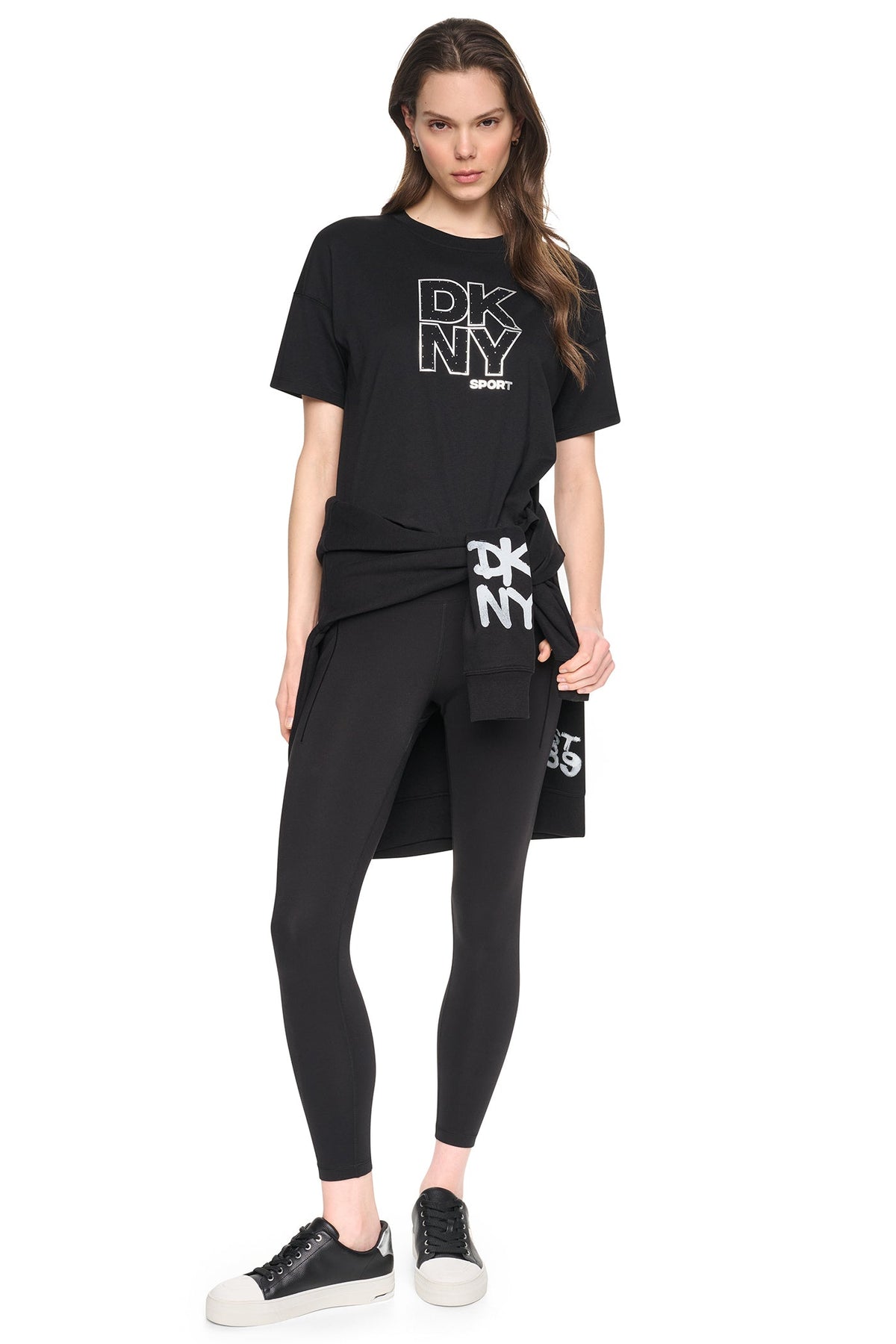 CROPPED CRYSTAL STACKED LOGO TEE Eggnog/Silver | DKNY