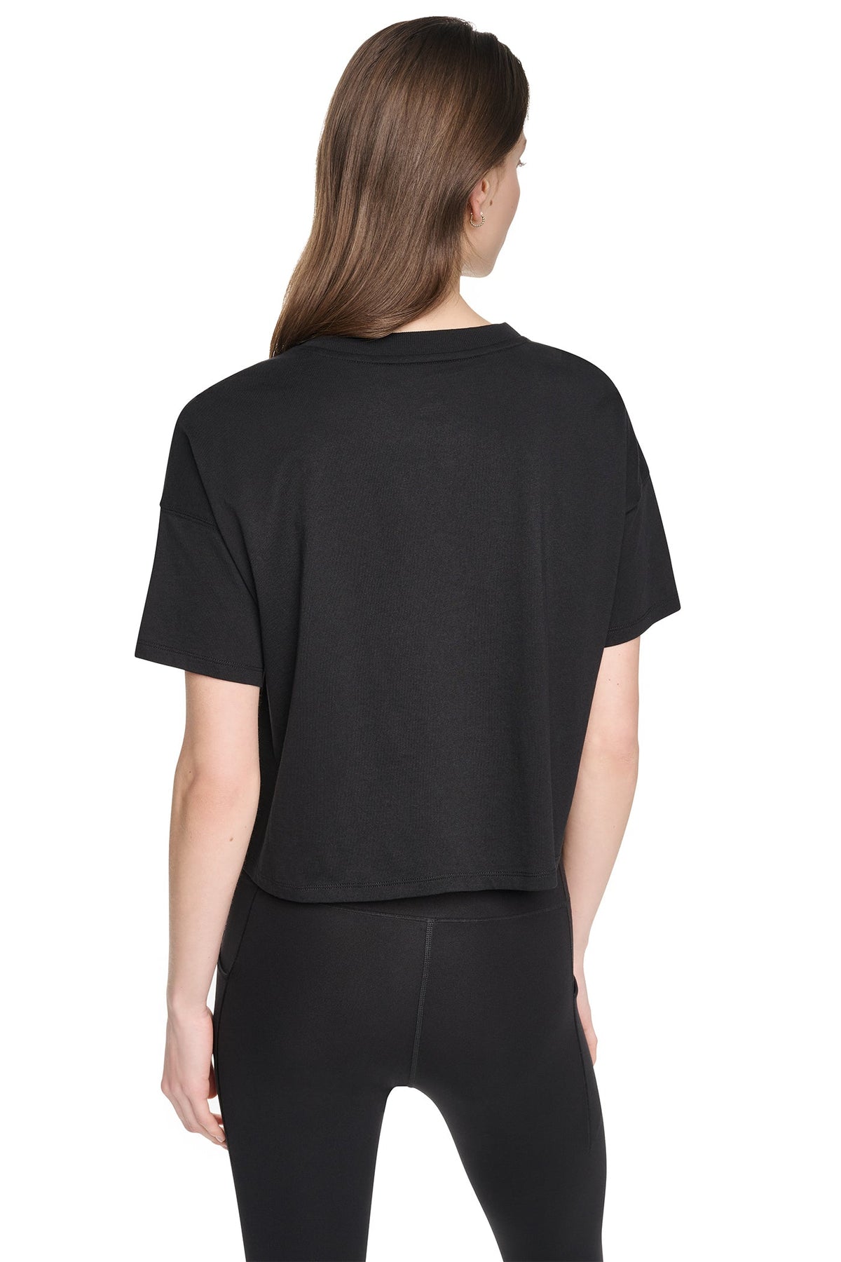 CROPPED CRYSTAL STACKED LOGO TEE Eggnog/Silver | DKNY
