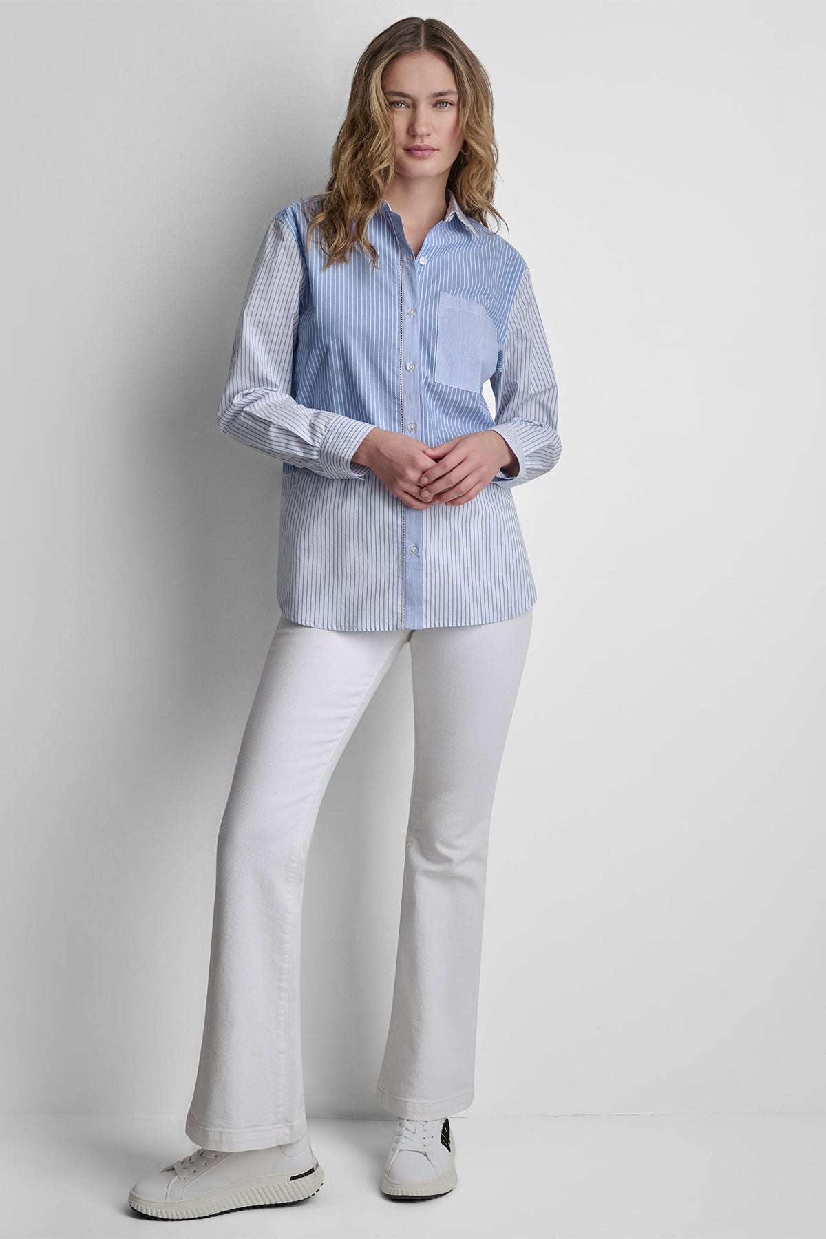 POPLIN CLASSIC FIT SHIRT WITH MIXED STRIPES Blue Multi | DKNY