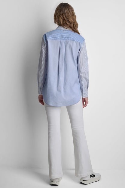 POPLIN CLASSIC FIT SHIRT WITH MIXED STRIPES Blue Multi | DKNY