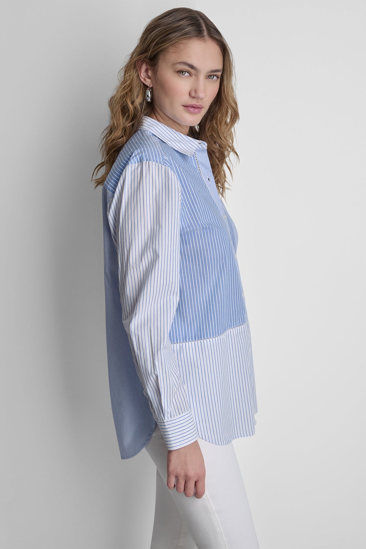 POPLIN CLASSIC FIT SHIRT WITH MIXED STRIPES Blue Multi | DKNY