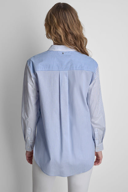 POPLIN CLASSIC FIT SHIRT WITH MIXED STRIPES Blue Multi | DKNY