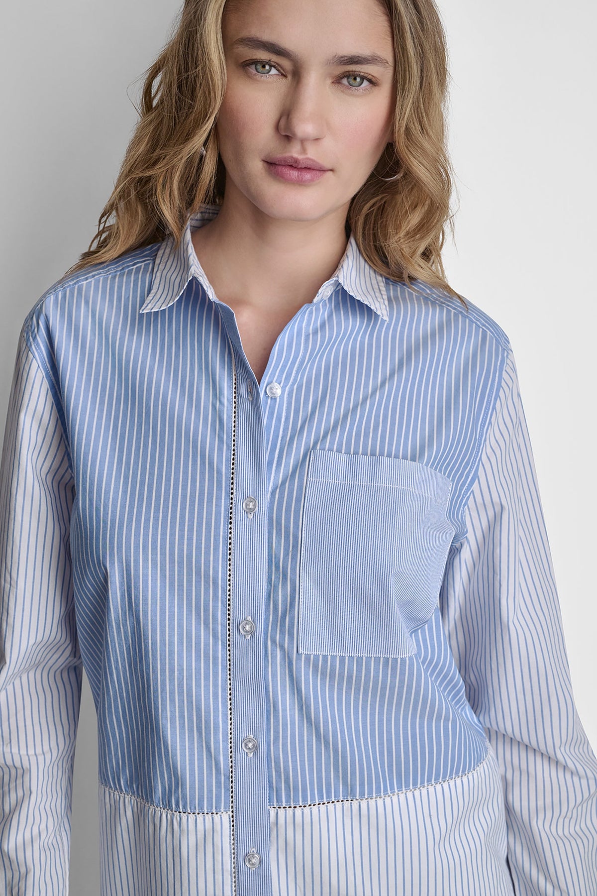 POPLIN CLASSIC FIT SHIRT WITH MIXED STRIPES Blue Multi | DKNY