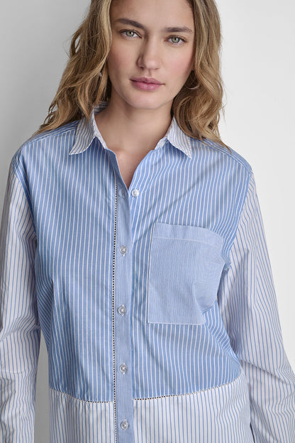 POPLIN CLASSIC FIT SHIRT WITH MIXED STRIPES Blue Multi | DKNY