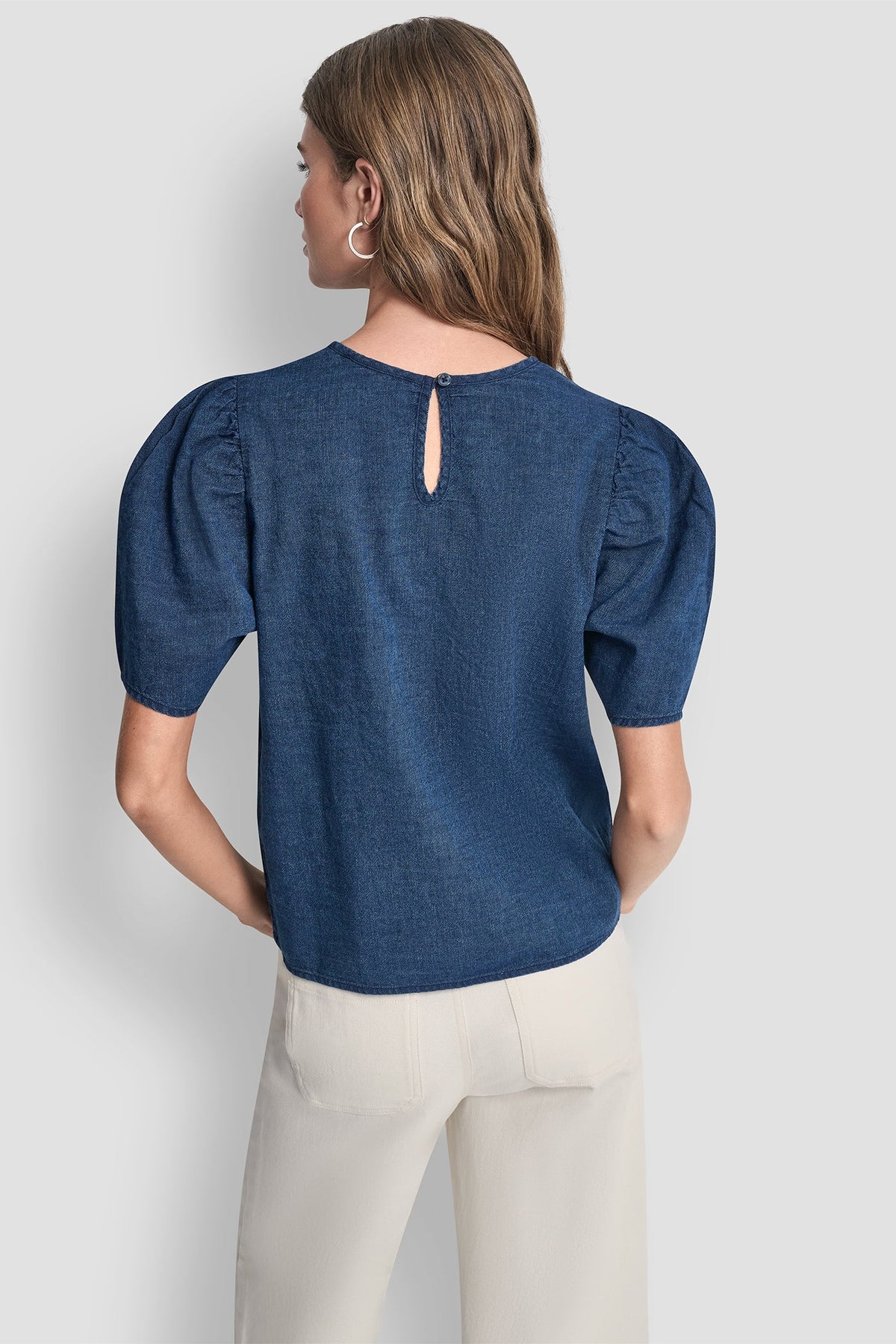 PUFF SLEEVE RUCHED FRONT SHIRT Indigo | DKNY
