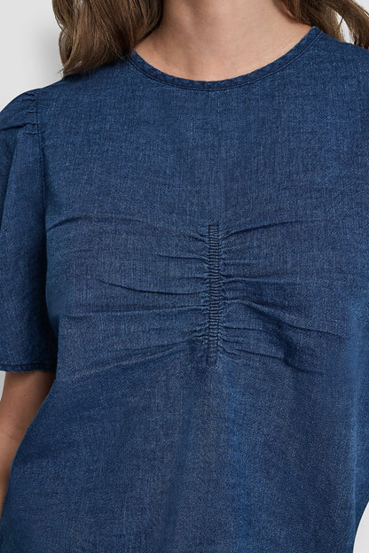 PUFF SLEEVE RUCHED FRONT SHIRT Indigo | DKNY