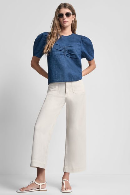 PUFF SLEEVE RUCHED FRONT SHIRT Indigo | DKNY