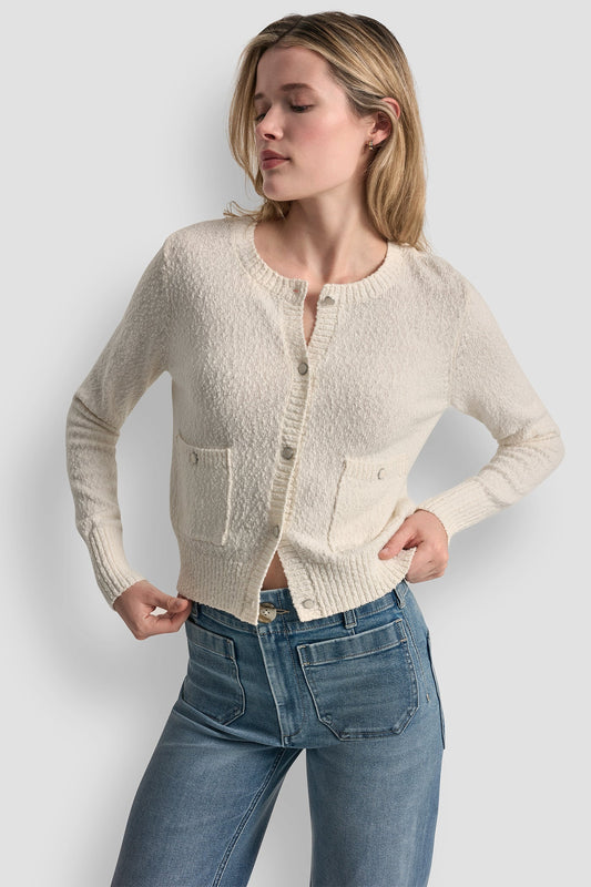 CREW NECK CARDIGAN WITH PATCH POCKETS Ivory | DKNY