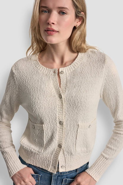 CREW NECK CARDIGAN WITH PATCH POCKETS Ivory | DKNY