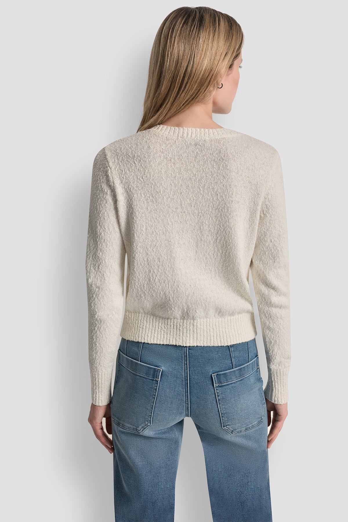 CREW NECK CARDIGAN WITH PATCH POCKETS Ivory | DKNY