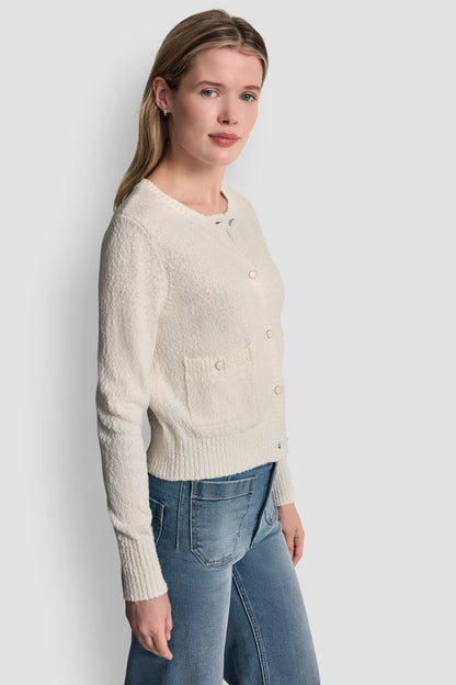 CREW NECK CARDIGAN WITH PATCH POCKETS Ivory | DKNY