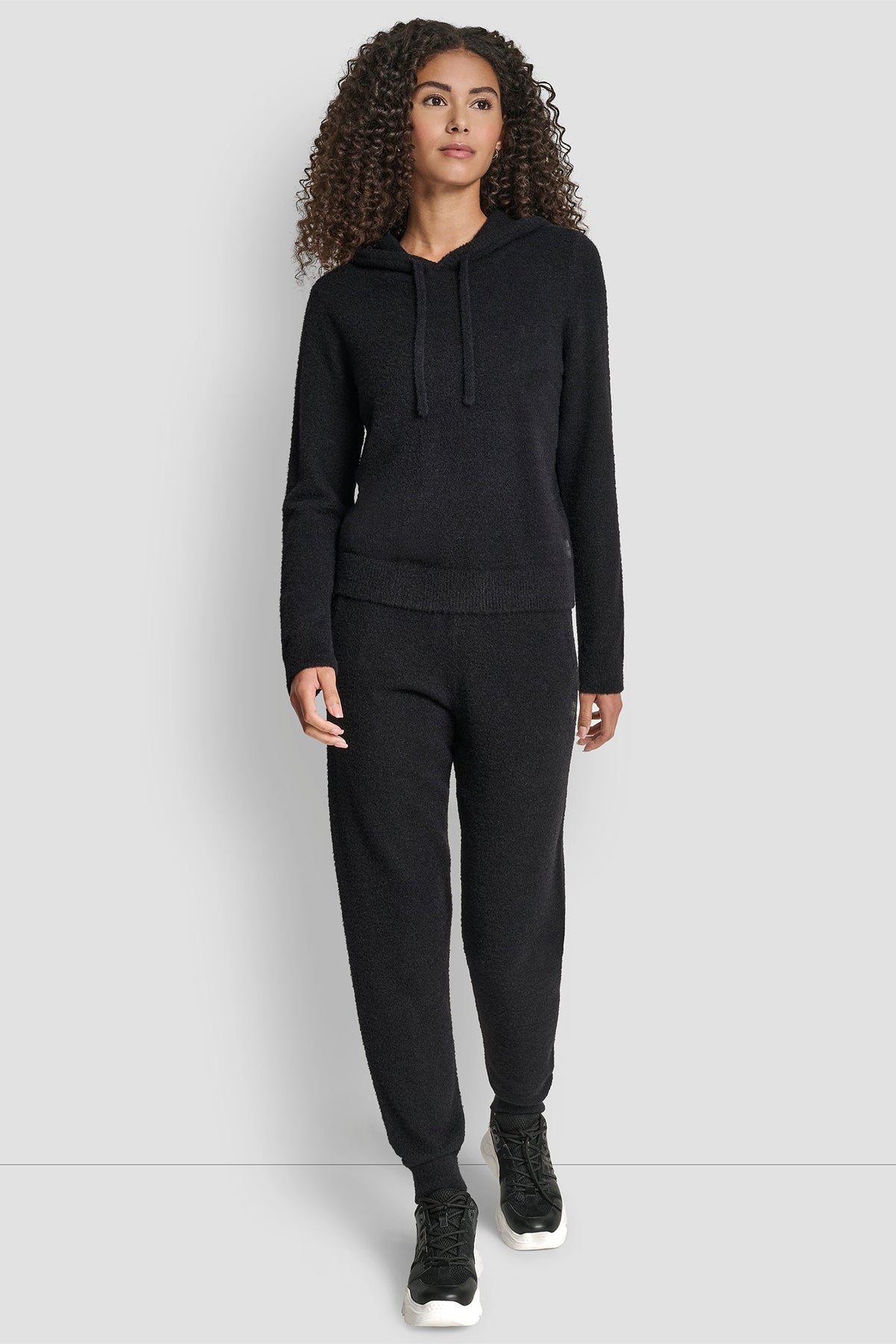 FEATHER YARN HOODIE WITH DRAWCORD AND TONAL LOGO Black | DKNY