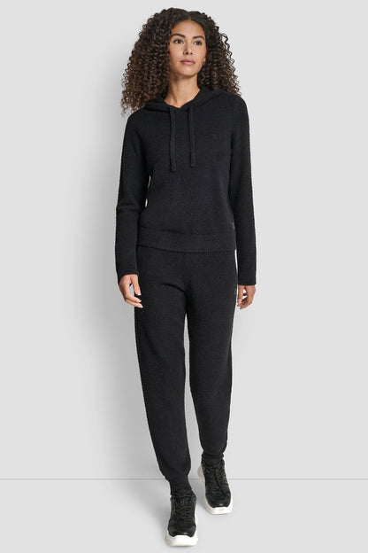 FEATHER YARN HOODIE WITH DRAWCORD AND TONAL LOGO Black | DKNY