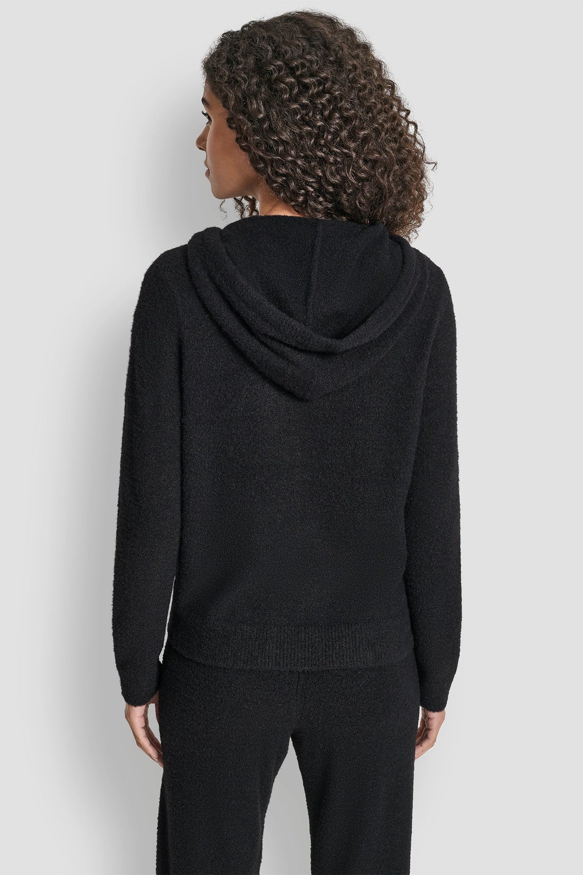FEATHER YARN HOODIE WITH DRAWCORD AND TONAL LOGO Black | DKNY